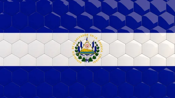 Salwador Flaga Sześciokąt Tło Plaster Miodu Błyszczące Odblaskowe Mozaiki Render — Zdjęcie stockowe