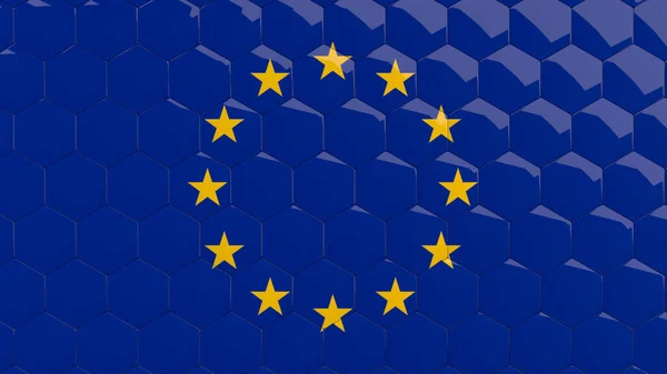 AB 'nin Altıgen Bayrağı Avrupa Birliği Arkaplanı Balpeteği Yansıtıcı Mozaik Döşemeleri 3D 