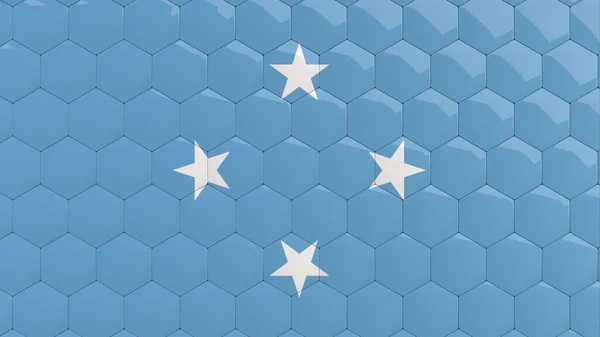 Micronesia Bandera Hexágono Fondo Nido Abeja Brillante Mosaico Reflectante Azulejos —  Fotos de Stock