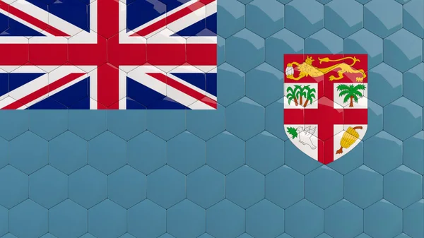 Fidzsi Zászló Hexagon Háttér Méhsejt Fényes Tükröződő Mozaik Csempe Render — Stock Fotó