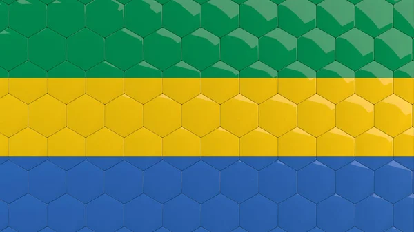 Gabon Zászló Hexagon Háttér Méhsejt Fényes Tükröződő Mozaik Csempe Render — Stock Fotó