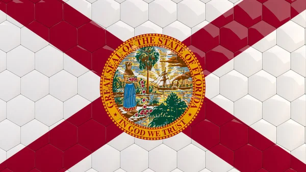 Florida State Flag USA Hexagon Background honeycomb glossy reflective mosaic tiles 3D Render American State Flag