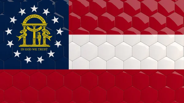 Georgia Eyalet Bayrağı, ABD Hexagon Arkaplan Bal Tarağı Yansıtıcı Mozaik Fayanslar 3D Render American State Flag