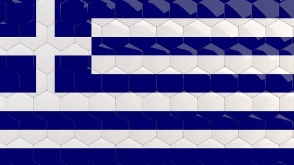 ギリシャの旗六角形の背景ギリシャの旗ハニカム光沢のある反射モザイクタイル3Dレンダリング — ストック写真