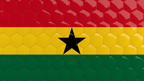 Ghana Flag Hexagon Background Honeycomb Glossy Reflective Mosaic Tiles Render — Stock Photo, Image