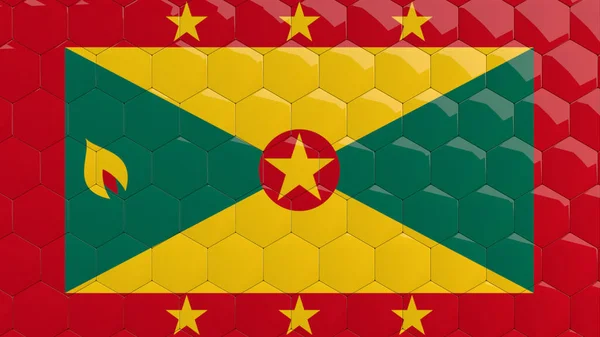 Grenada Vlag Hexagon Achtergrond Grenadine Vlag Honingraat Glanzend Reflecterend Mozaïek — Stockfoto