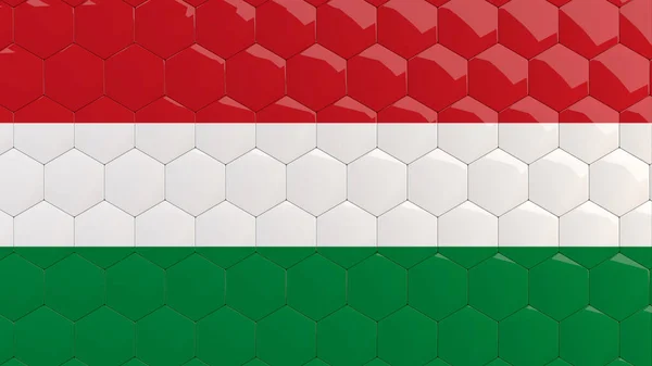 Ungern Flagga Hexagon Bakgrund Ungerska Flagga Bikaka Glansiga Reflekterande Mosaik — Stockfoto