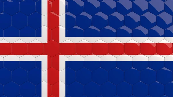 İzlanda Bayrağı Altıgen Arkaplan İzlanda Bayrağı Bal peteği Yansıtıcı Mozaik Döşemeler 3D 