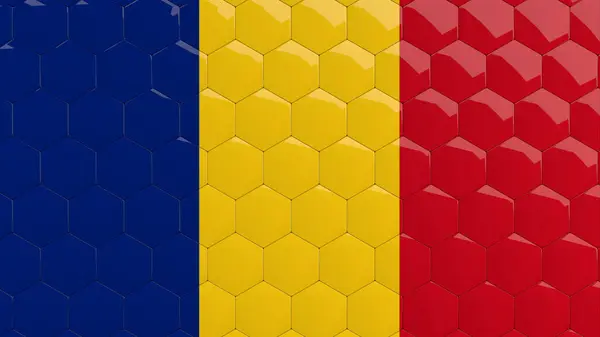 Abstrakt Rumänien Flagge Hexagon Hintergrund Rumänische Flagge Waben Glänzend Reflektierenden lizenzfreie Stockbilder