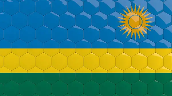 Abstrakt Ruanda Flagge Hexagon Hintergrund Ruanda Flagge Waben Glänzend Reflektierenden Stockbild