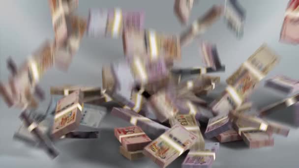 Bolívia Dinheiro Boliviano Empilhado Dinheiro Queda Moeda Boliviana Render — Vídeo de Stock