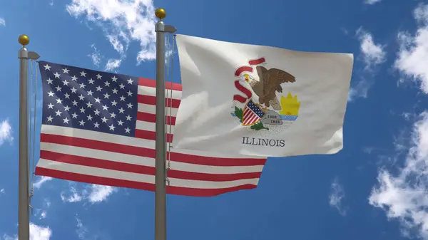 Illinois State Flag Zusammen Mit American Flag Usa Nahaufnahme Frontal Stockbild