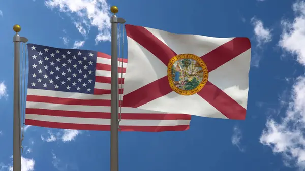 Florida State Flag Zusammen Mit American Flag Usa Nahaufnahme Frontal Stockbild