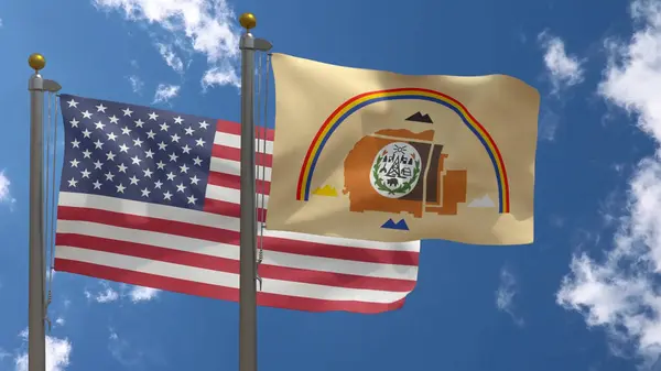 Navajo Nation Flag Native American Flag Zusammen Mit American Flag lizenzfreie Stockbilder