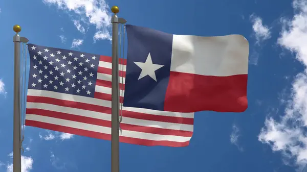 Texas State Flag Zusammen Mit American Flag Usa Nahaufnahme Frontal Stockbild