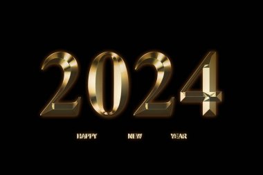 Altın numaralar 2024. 3d görüntüleme, siyah arkaplan üzerinde izole edilmiş.