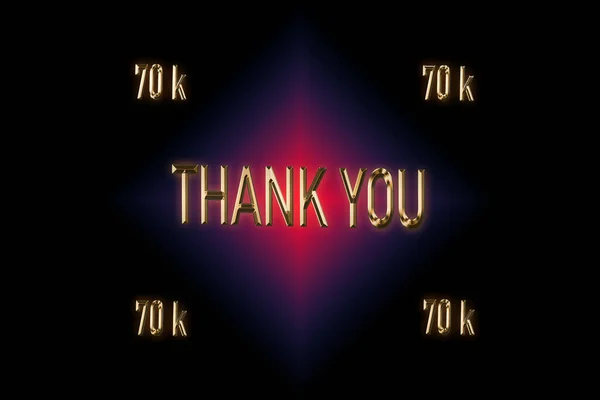 70000个追随者 谢谢你的支持 3D渲染 深黑色背景的金字效果 红色和蓝色的结合 庆祝订户 — 图库照片