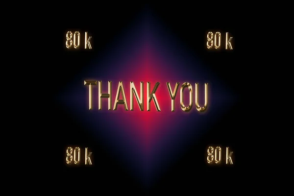80000个追随者 谢谢你的支持 3D渲染 深黑色背景的金字效果 红色和蓝色的结合 庆祝订户 — 图库照片