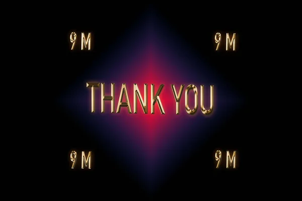 9M个追随者 谢谢你的支持 3D渲染 深黑色背景的金字效果 红色和蓝色的结合 庆祝订户 — 图库照片