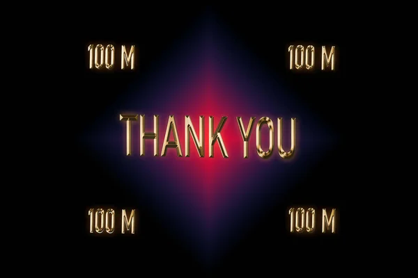 100名追随者 谢谢你的支持 3D渲染 深黑色背景的金字效果 红色和蓝色的结合 庆祝订户 — 图库照片