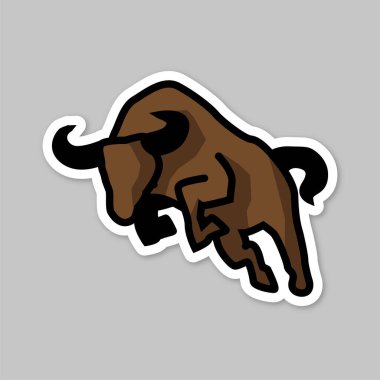 Bull, düzenlenebilir çizgi film stili etiket vektörü