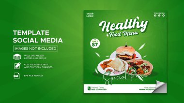 Sosyal Medya için Sağlıklı Gıda Menüsü Tasarım Şablonu