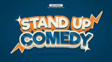 Stand Up Komedi Düzenlenebilir Metin Efekti. Mavi Arkaplan Renkli Turuncu ve Krem Renkli Metin