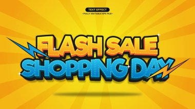 flash sale and shopping day vector text effect. yellow and blue color text. fully editable font and text clipart