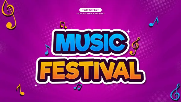 3D Metin Efektli Müzik Festivali Vektör Banner. Komik, Mutlu, Renkli ve Zevk Tarzı