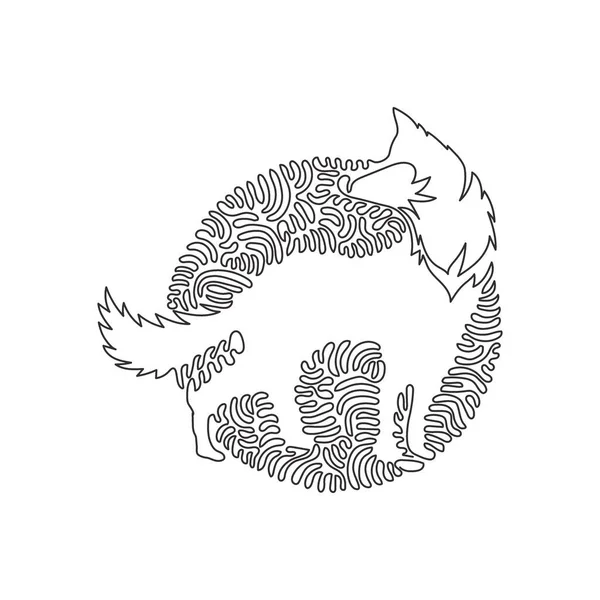 Single Curly One Line Drawing Cute Fox Abstract Art Continuous —  Vetores de Stock