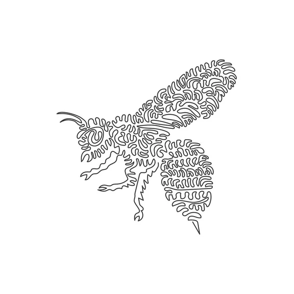Single One Line Drawing Cute Bee Flying Abstract Art Continuous —  Vetores de Stock