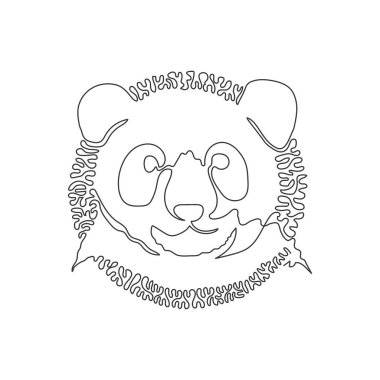 Continuous curve one line drawing of magnificent mammals abstract art in circle. Single line editable stroke vector illustration of shy panda for logo, sign,  wall decor and poster print decoration