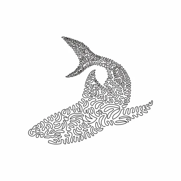 鈍頭サメ曲線アブストラクトアートの連続曲線1線画 サイン 壁の装飾やポスタープリント装飾のための凶暴なサメのシングルライン編集可能なストロークベクトルイラスト — ストックベクタ
