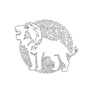 Continuous one curve line drawing of predatory lion. Abstract art in circle. Single line editable stroke vector illustration of carnivore mammal for logo, wall decor and poster print decoration