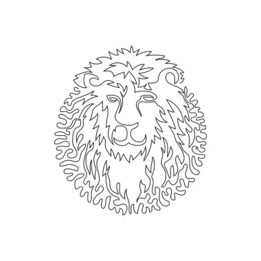 Continuous one curve line drawing of ferocious lion. Abstract art in circle. Single line editable stroke vector illustration of carnivore mammal for logo, wall decor, poster print decoration