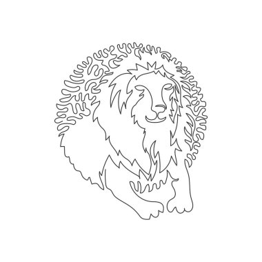 Continuous curve one line drawing. Lions have strong bodies. Abstract art in circle. Single line editable stroke vector illustration of aggresive mammal  for logo, wall decor, poster print decoration