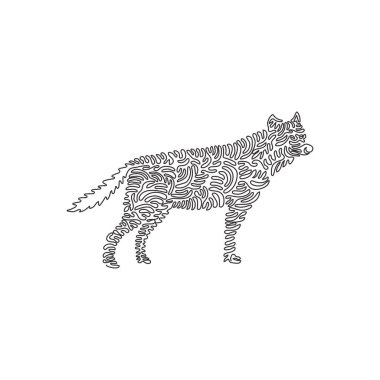 Continuous curve one line drawing of standing wolf abstract art in circle. Single line editable stroke vector illustration of wild animal for logo, wall decor, boho poster print decoration