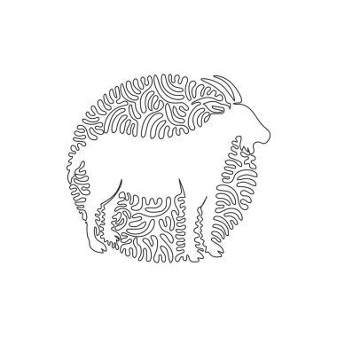 Continuous one curve line drawing of funny goat abstract art in circle. Single line editable stroke vector illustration of goat is a horned mammal for logo, wall decor and poster print decoration