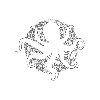 Continuous one curve line drawing of funny octopus abstract art in circle. Single line editable stroke vector illustration of octopus is a soft bodied for logo, wall decor and poster print decoration