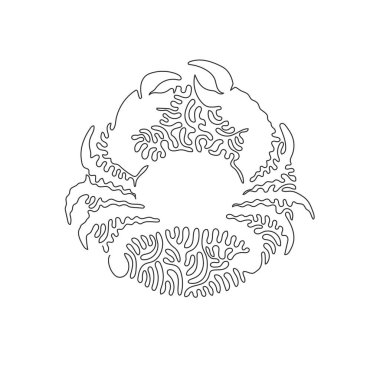 Continuous one curve line drawing of cute crab abstract art in circle. Single line editable stroke vector illustration of friendly domestic animal for logo, wall decor and poster print decoration