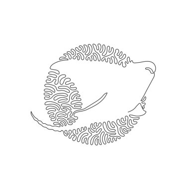 Single curly one line drawing of stingray which sharp on their tails. Abstract art. Continuous line draw graphic design vector illustration of flat bodied stingray for icon, symbol, logo, boho poster 