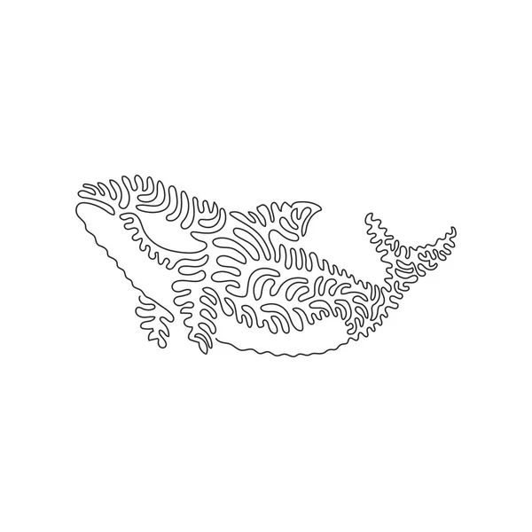 Single One Line Drawing Orca Most Powerful Ocean Abstract Art — ストックベクタ