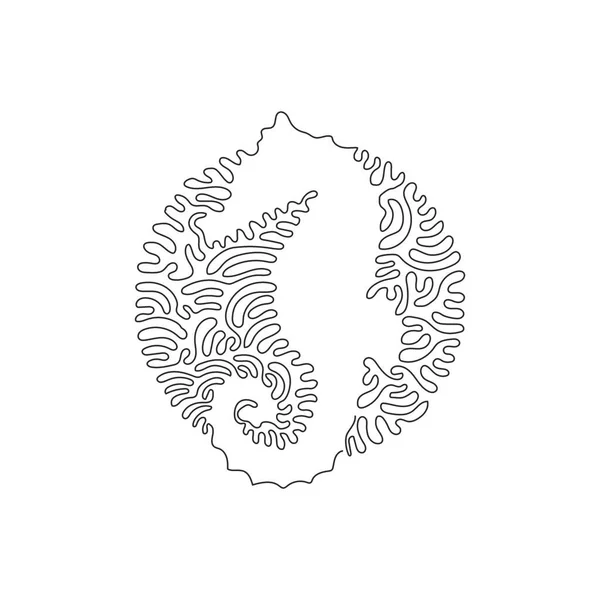 Continuous One Curve Line Drawing Funny Seahorse Abstract Art Circle - Stok Vektor