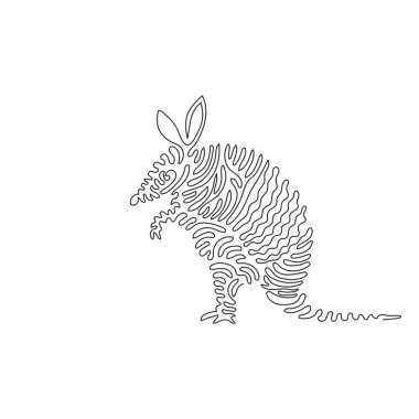 Single swirl continuous line drawing of cute armadillo abstract art. Continuous line draw graphic design vector illustration style of armadillo unique armor-like shell for an icon, sign, boho poster