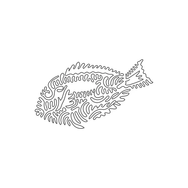 Single Curly One Line Drawing Cute Blue Fish Abstract Art - Stok Vektor