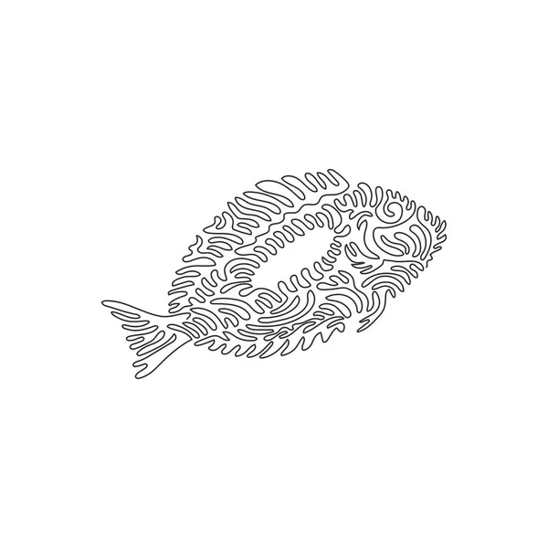 Single One Curly Line Drawing Exotic Fish Abstract Art Continuous — Stockvector