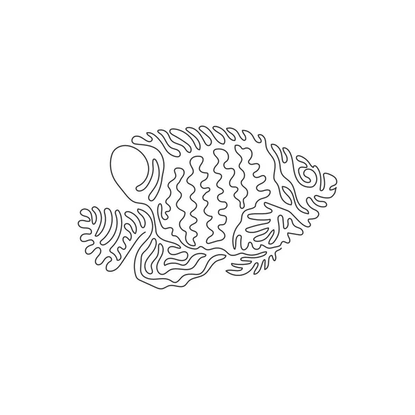 Single Swirl Continuous Line Drawing Cute Royal Angelfish Abstract Art - Stok Vektor