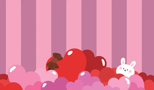 Overwhelmed Love Flat Vector Illustration Cute Cartoon Bunny Overwhelmed Big — Vettoriale Stock