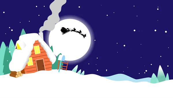Ilustracja Wektora Bożego Narodzenia Górska Kabina Pod Śniegiem Świąteczną Noc — Wektor stockowy