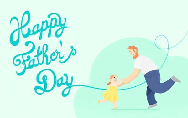 Happy Father Day Celebration Vector Card Illustration Loving Father Dancing — Vector de stock